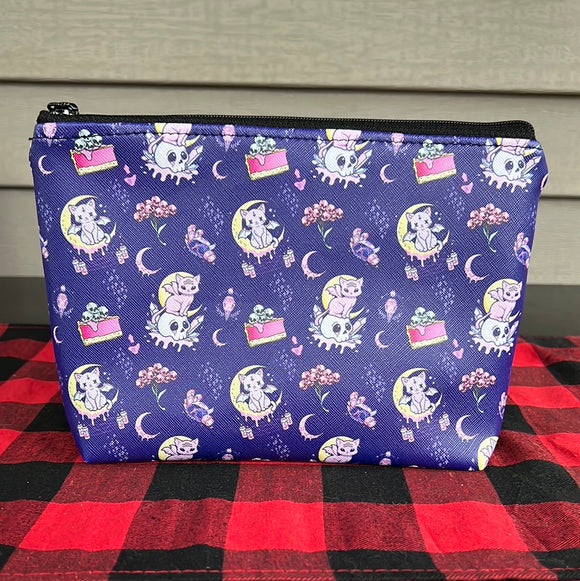 Purple Witchy Kitty Vinyl Cosmetic Bag