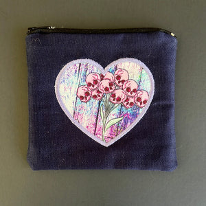 Skull Bouquet Embroidered Canvas Pouch