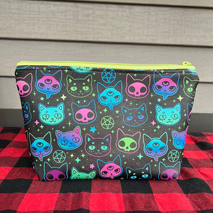 Neon Witchy Kitty Vinyl Cosmetic Bag